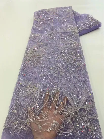 2023 Дизайнерская роскошная ткань для свадебного платья, машинная вышивка бисером, кружевная ткань